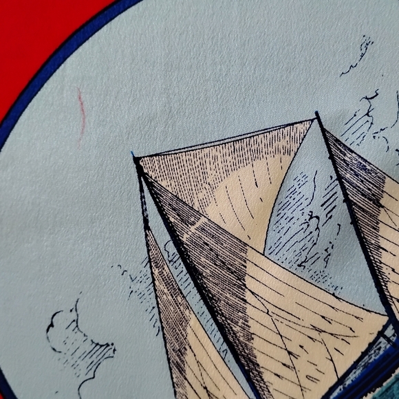 Liz Claiborne Nautical Scarf Vintage Red White Blue Sailing Boating Coastal 35" - Picture 11 of 11